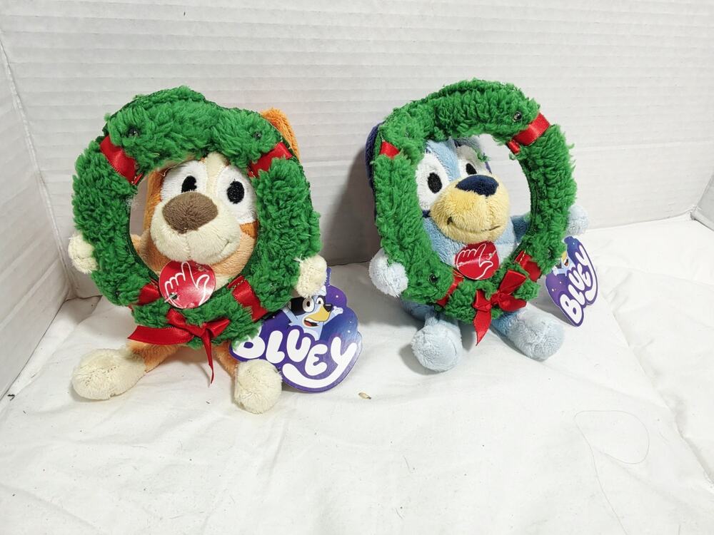 Bluey & Bingo Plush Lot Christmas Wreath Lights Up Backpack Bag Clip New Holiday